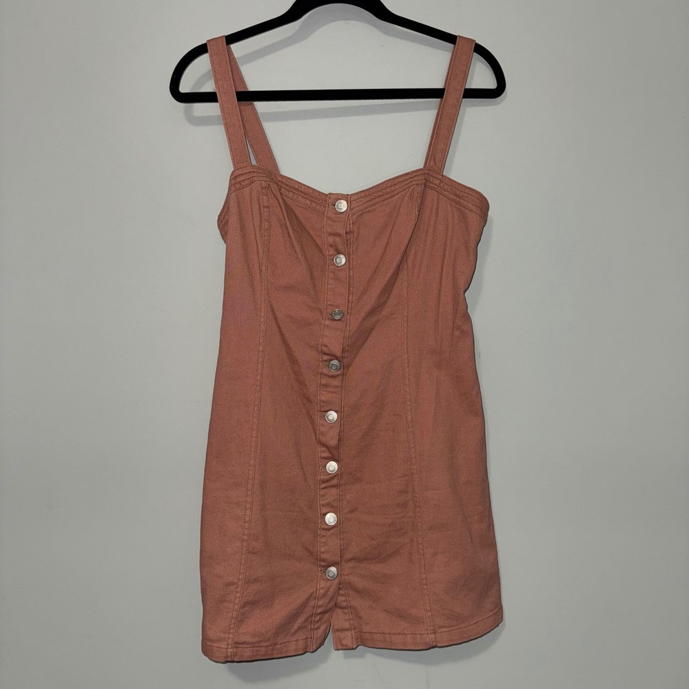 PacSun Terracotta Pink Button Front Denim Mini Dress Smocked Back Sleeveless